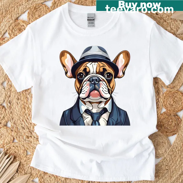 Cute French Bulldog wearing a hat illustrated on a t-shirt