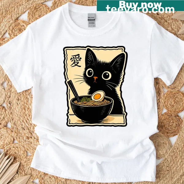 Cute cat ramen t-shirt with kawaii anime graphic