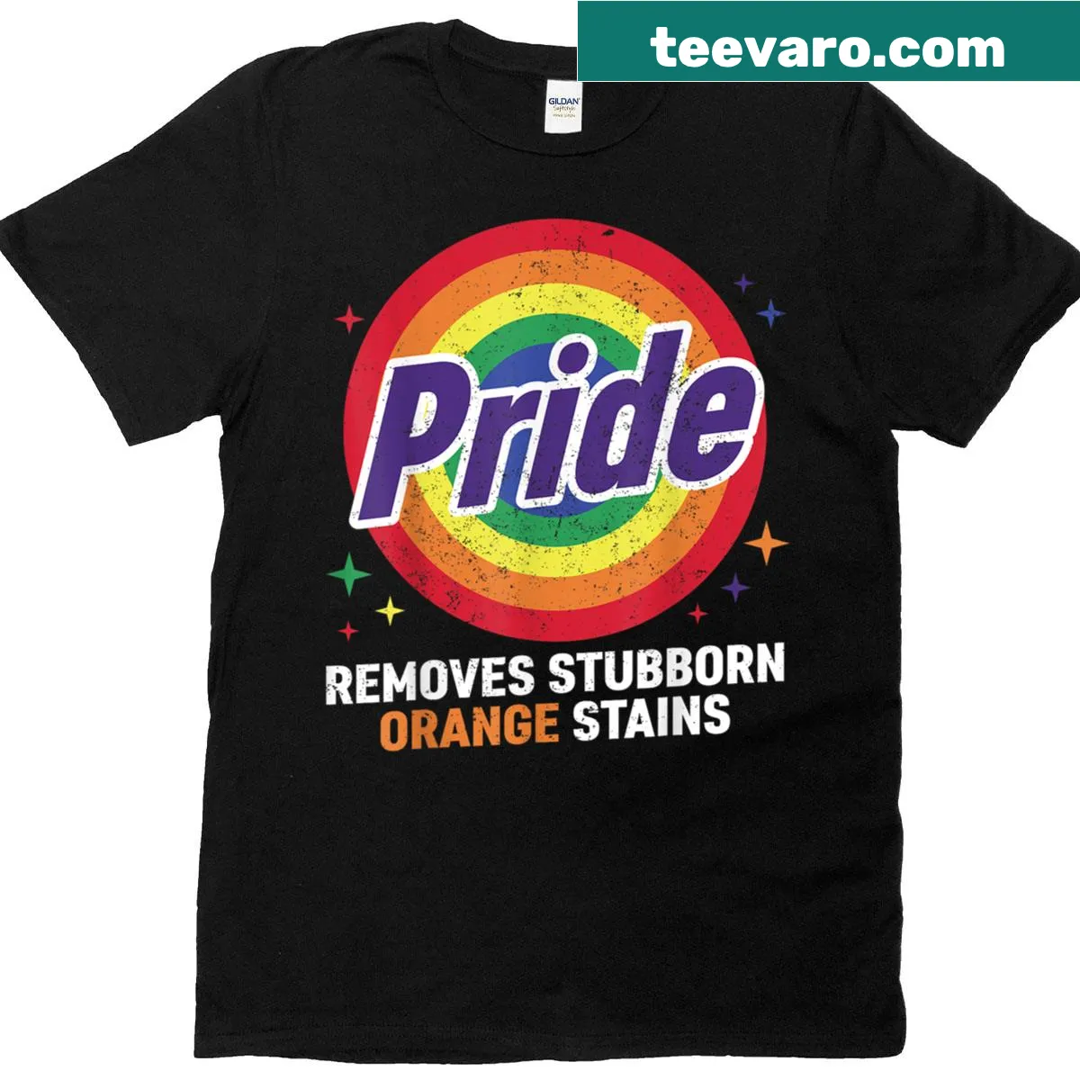 Funny Pride T-shirt with a playful stain removal saying — on a men's t-shirt