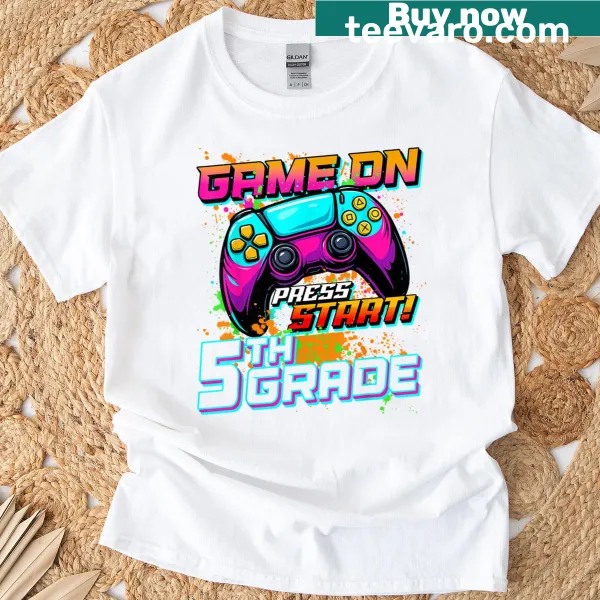 T-shirt for kids with 'Game On Press Start' graphic design