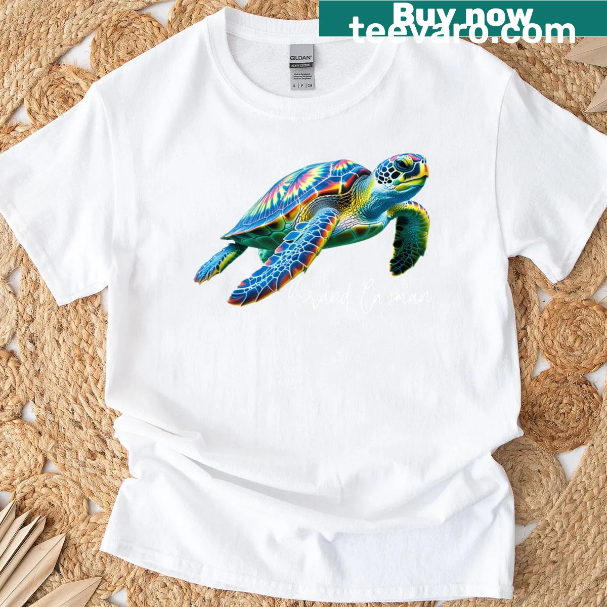 Grand Cayman T-shirt featuring a travel-themed graphic — on a men's t-shirt
