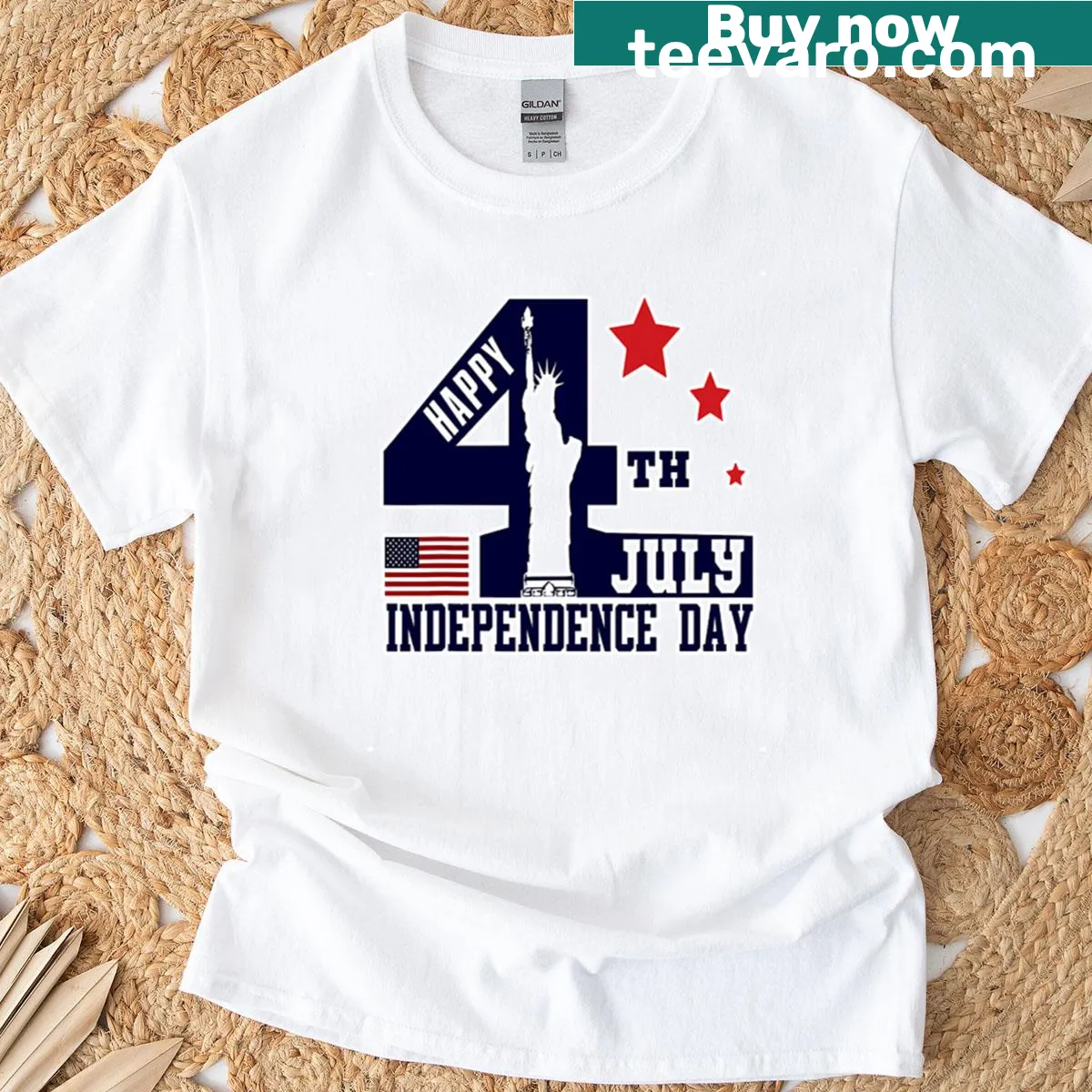 Oversized Fourth of July shirt with bold text graphic — on a men's t-shirt