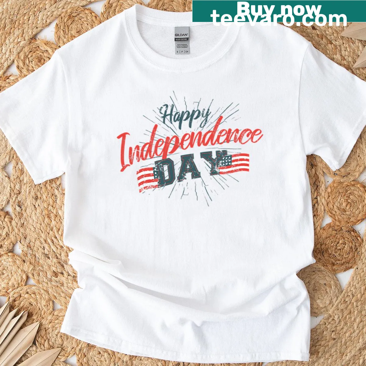 Oversized USA-themed Fourth of July shirt — on a men's t-shirt
