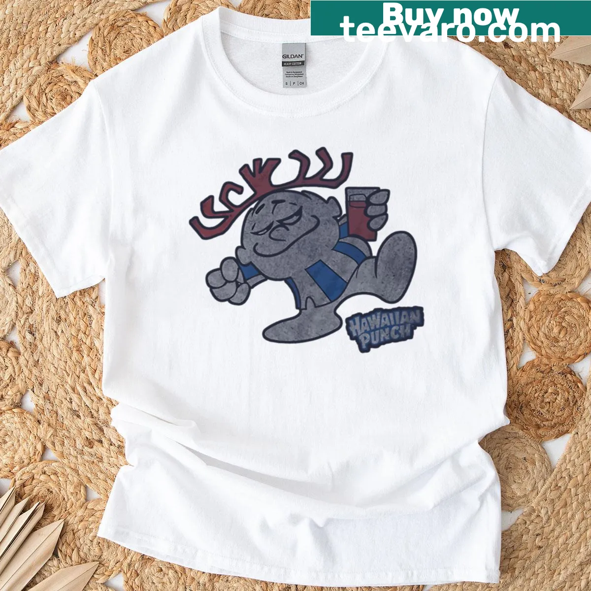Distressed graphic T-shirt featuring Hawaiian Punch design — on a men's t-shirt