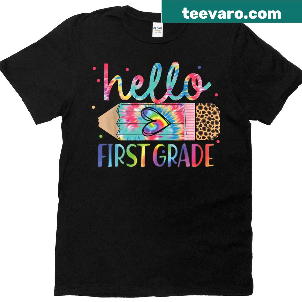 Pencil design t-shirt celebrating first grade for young students — on a men's t-shirt