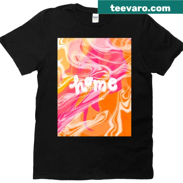 T-shirt featuring the word 'Home' in simple typography