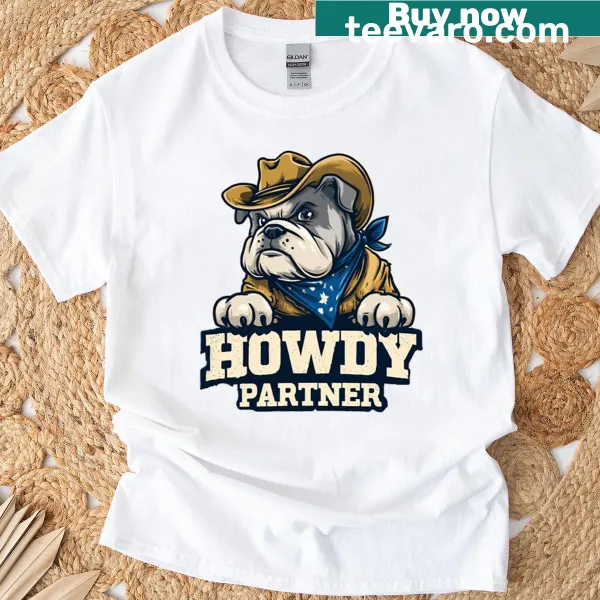 Oversized t-shirt with a cartoon bulldog in a cowboy hat