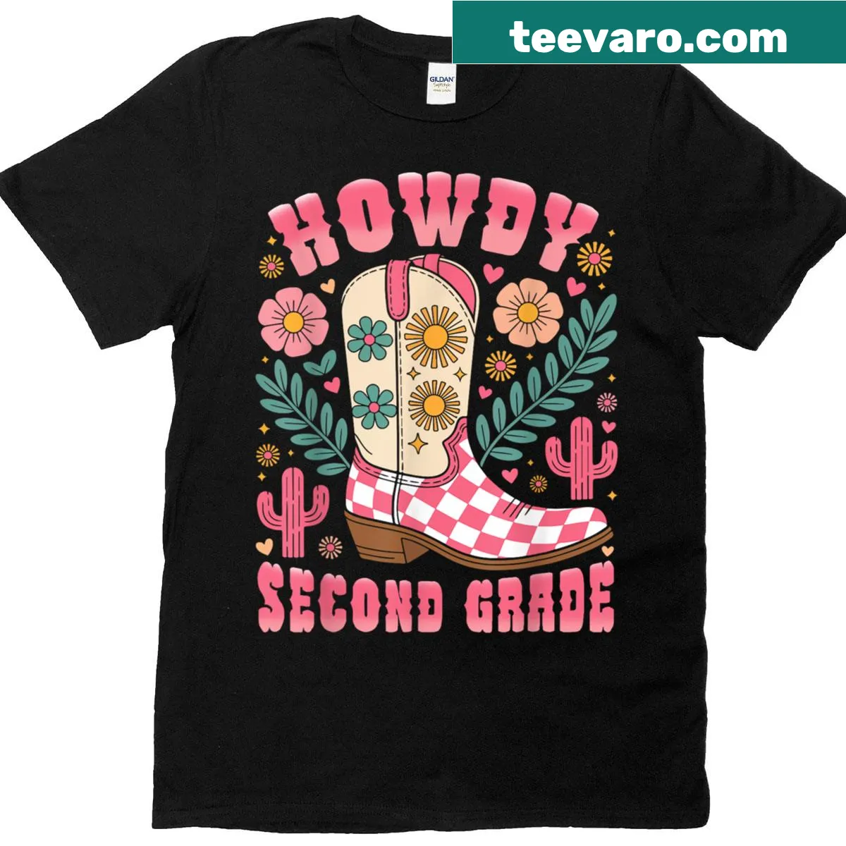 T-shirt with 'Howdy' text designed for second-grade teachers. — on a men's t-shirt