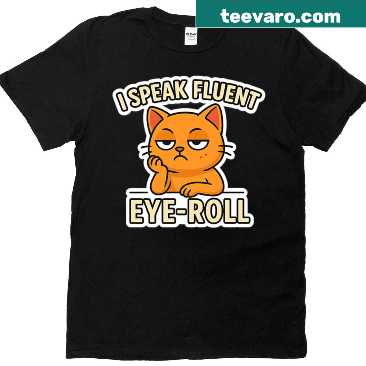 Humorous cat-themed shirt with eye-roll graphic and text — on a men's t-shirt