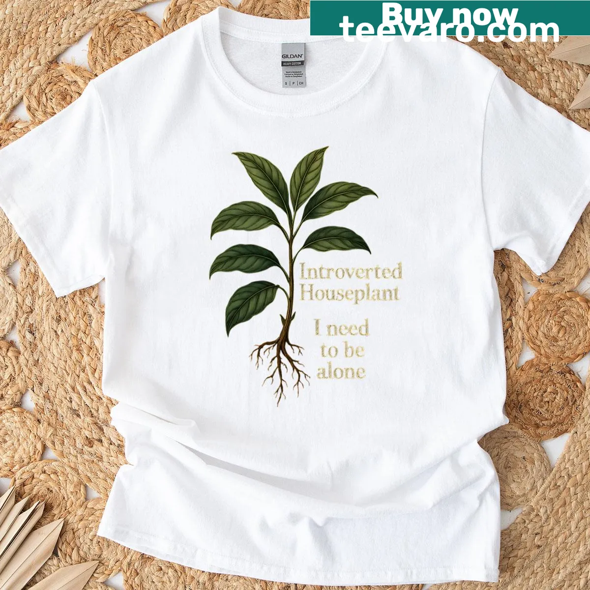 Botanical graphic with introverted houseplant theme — on a men's t-shirt