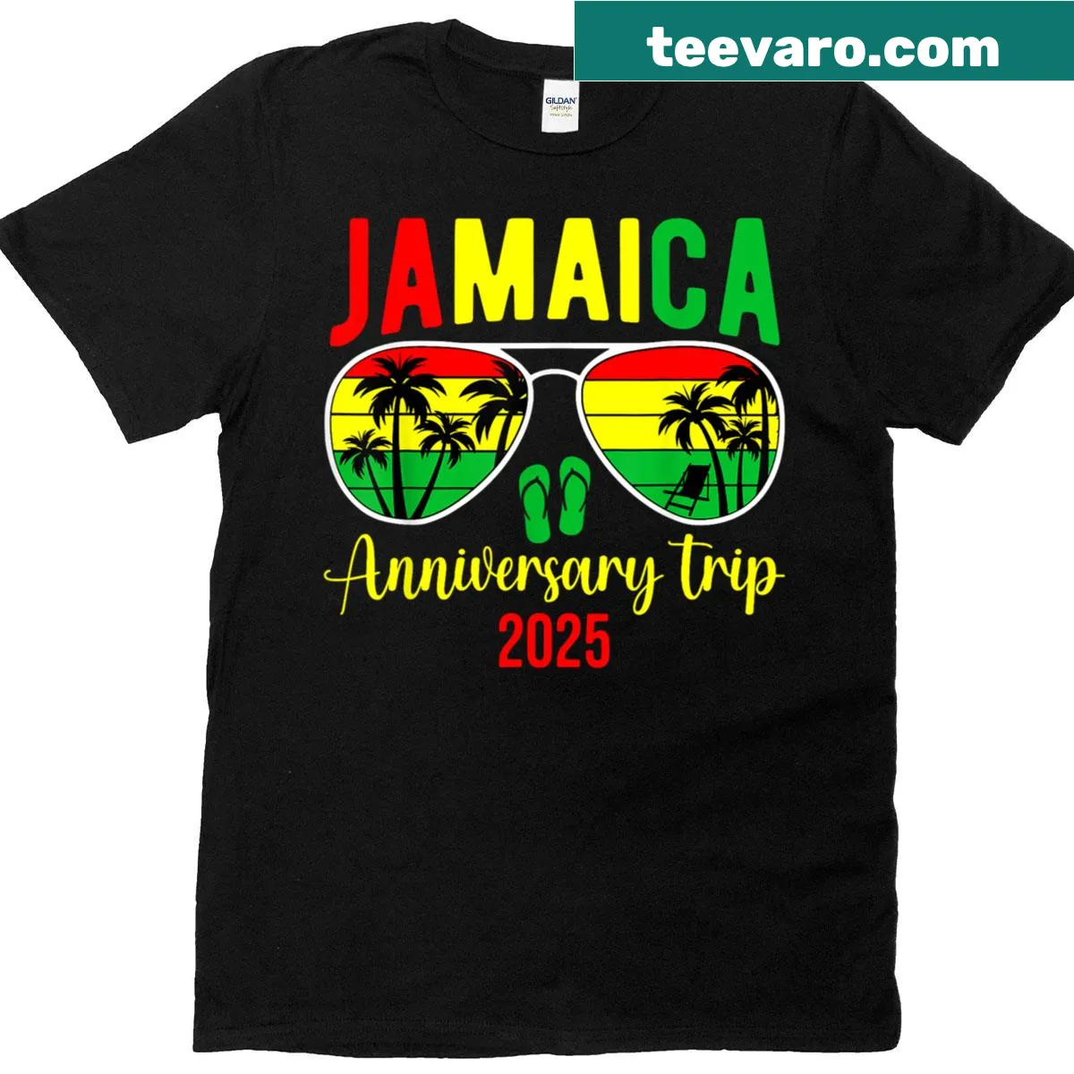 Matching couple T-shirts for Jamaica anniversary trip 2025 — on a men's t-shirt