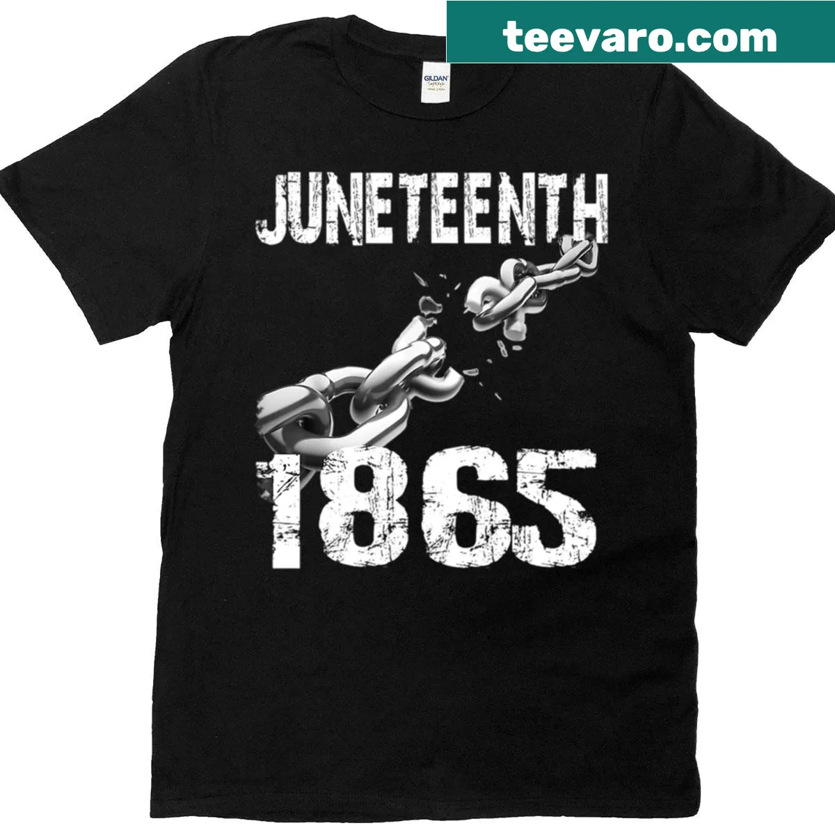 T-shirt celebrating Juneteenth pride and independence with bold text — on a men's t-shirt