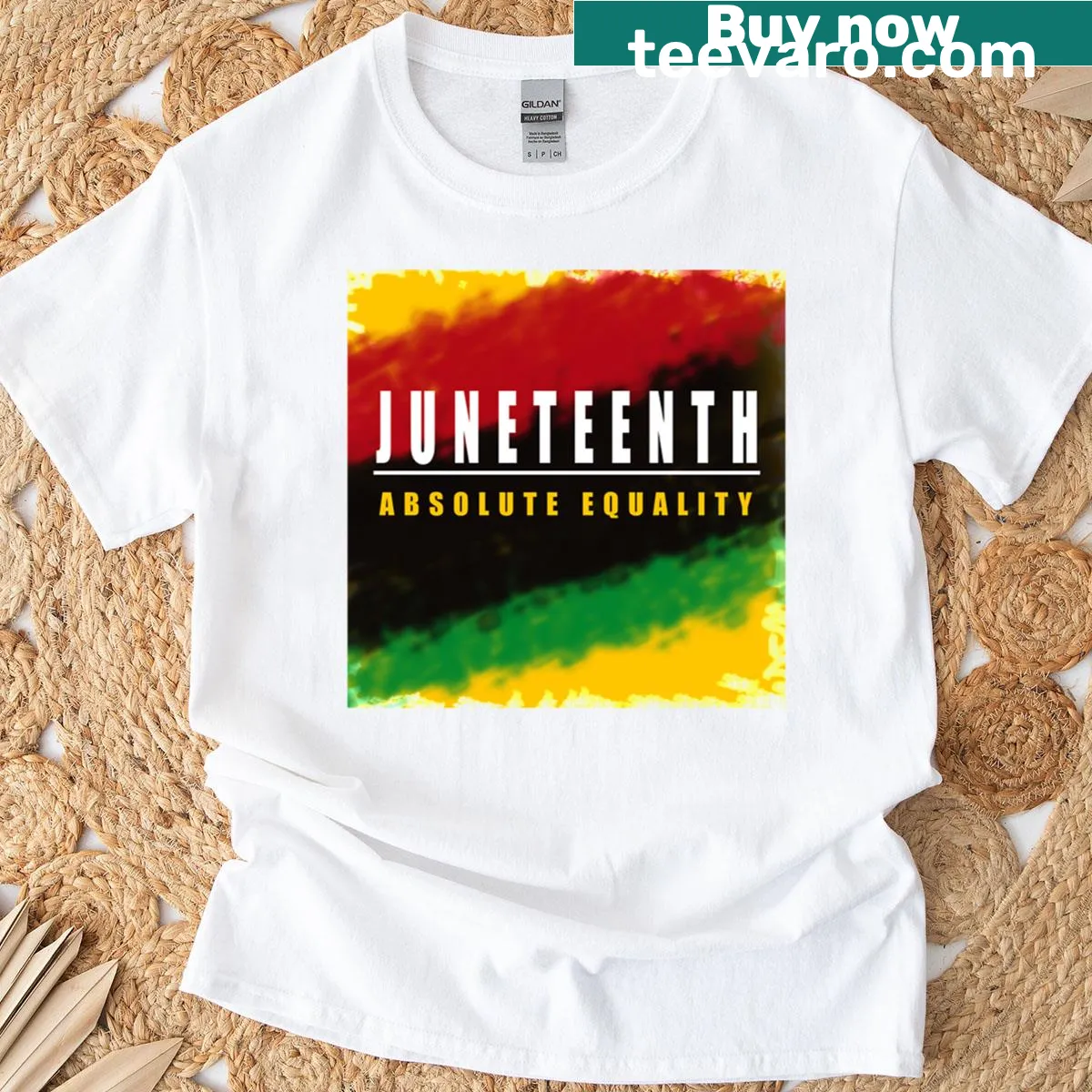 Oversized Juneteenth T-shirt with Absolute Equality graphic — on a men's t-shirt