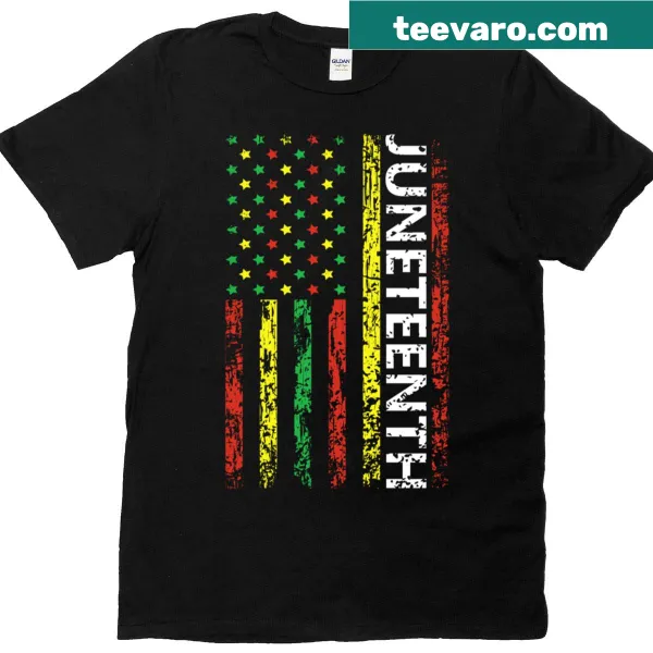 Juneteenth t-shirt featuring the colors of the Juneteenth flag