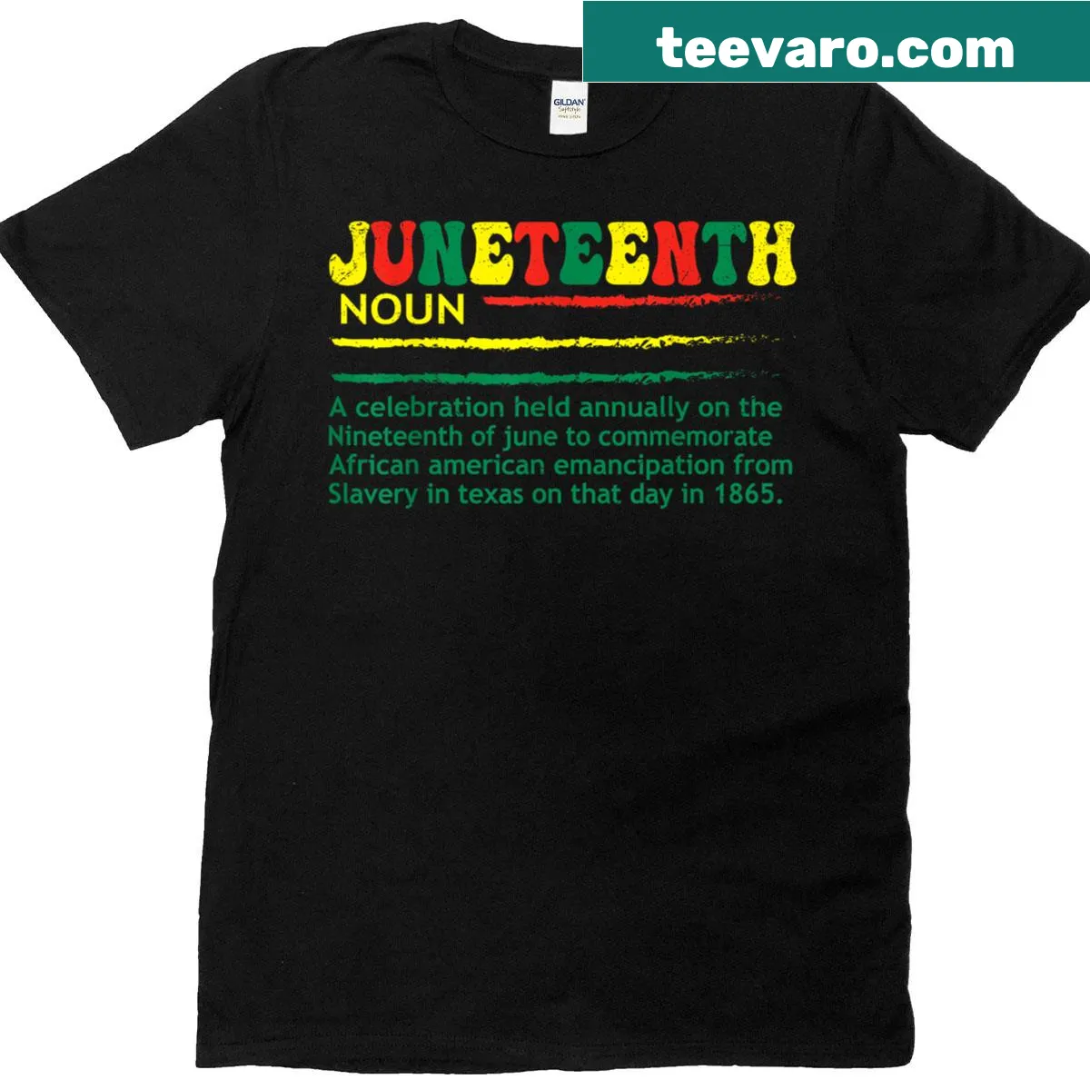 Juneteenth definition T-shirt celebrating Black freedom — on a men's t-shirt