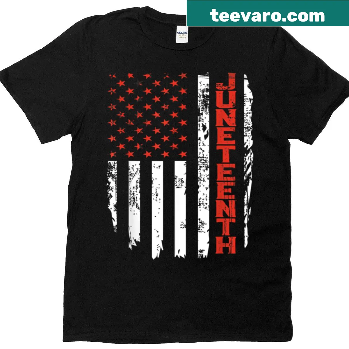 T-shirt with Juneteenth flag design celebrating freedom — on a men's t-shirt