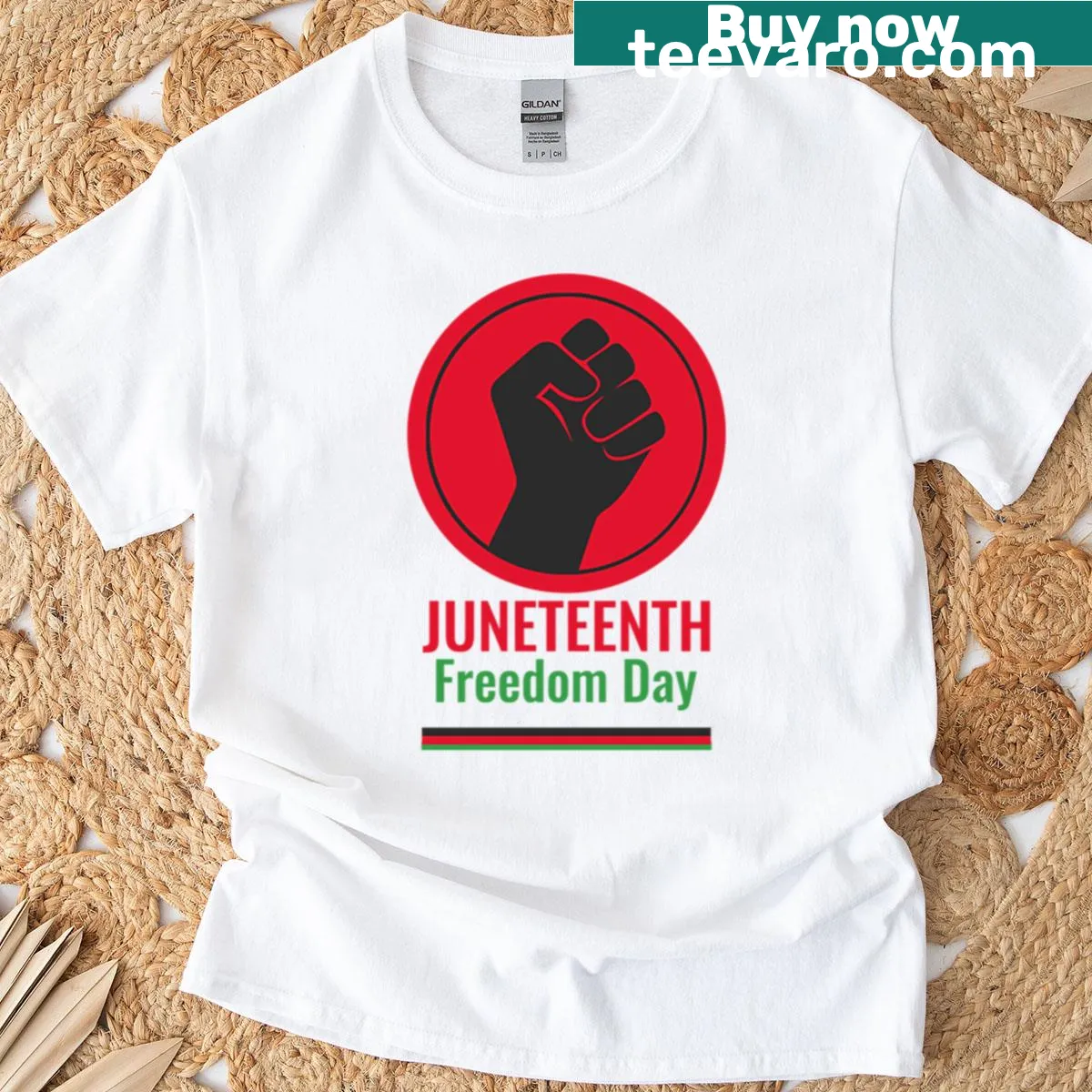 Graphic T-shirt celebrating Juneteenth as Freedom Day — on a men's t-shirt