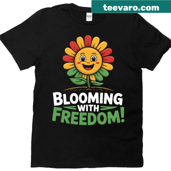 Colorful T-shirt for kids featuring sunflower and freedom theme