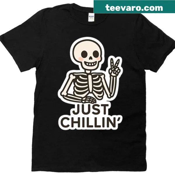 Cartoon skeleton graphic lounging on a T-shirt