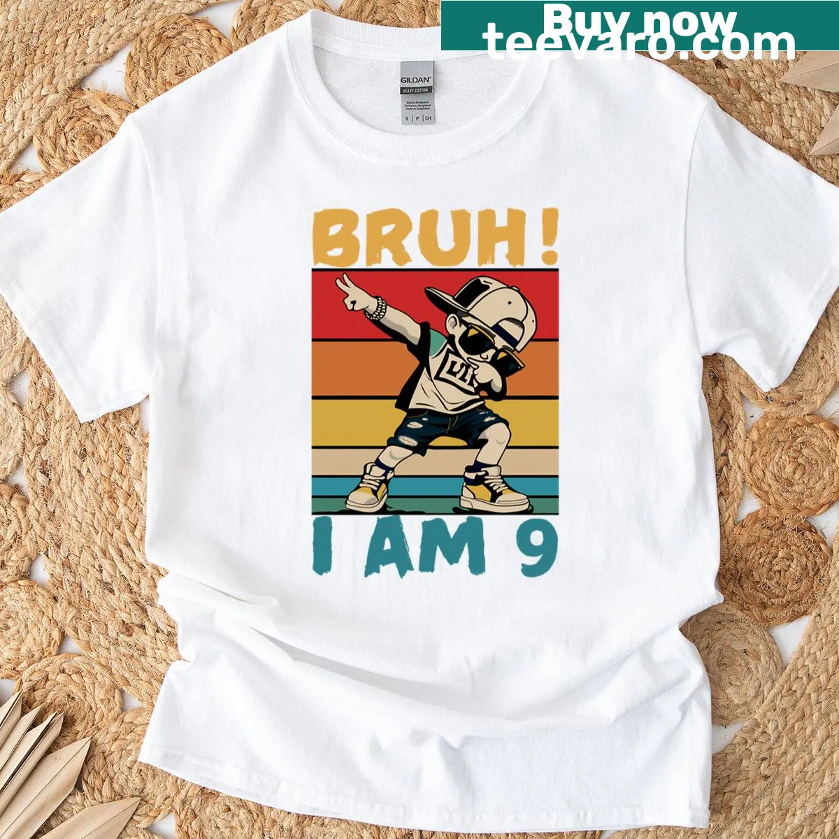 Dabbing boy graphic with text 'Bruh, It's My 9th Birthday' t-shirt — on a men's t-shirt
