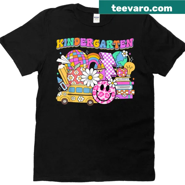 Happy first day back-to-school T-shirt featuring school supplies illustration