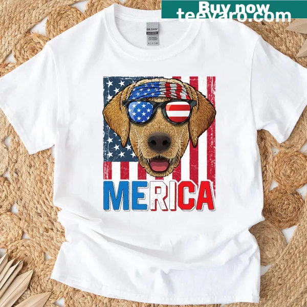 Oversized t-shirt with a cartoon Labrador celebrating July 4th