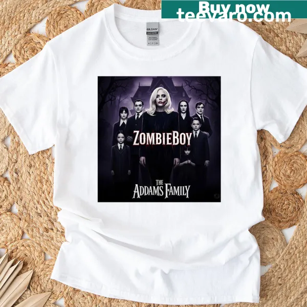 T-shirt featuring a whimsical design inspired by Lady Gaga and The Adams Family
