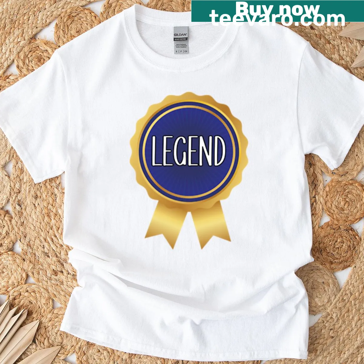 T-shirt featuring a gold medal and blue geek design — on a men's t-shirt