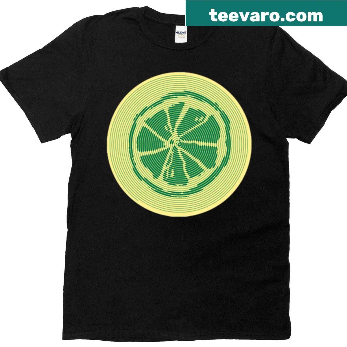 Spiral design T-shirt inspired by lemon and lime themes — on a men's t-shirt