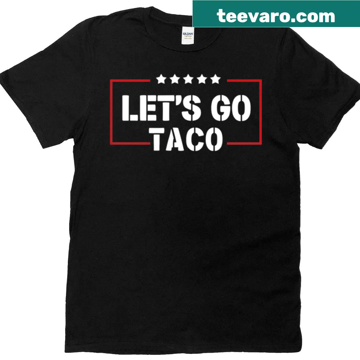 Minimalist taco design T-shirt with text 'Lets Go Taco' — on a men's t-shirt