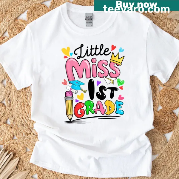 Cute back-to-school t-shirt for kids featuring 'Little Miss 1st' design
