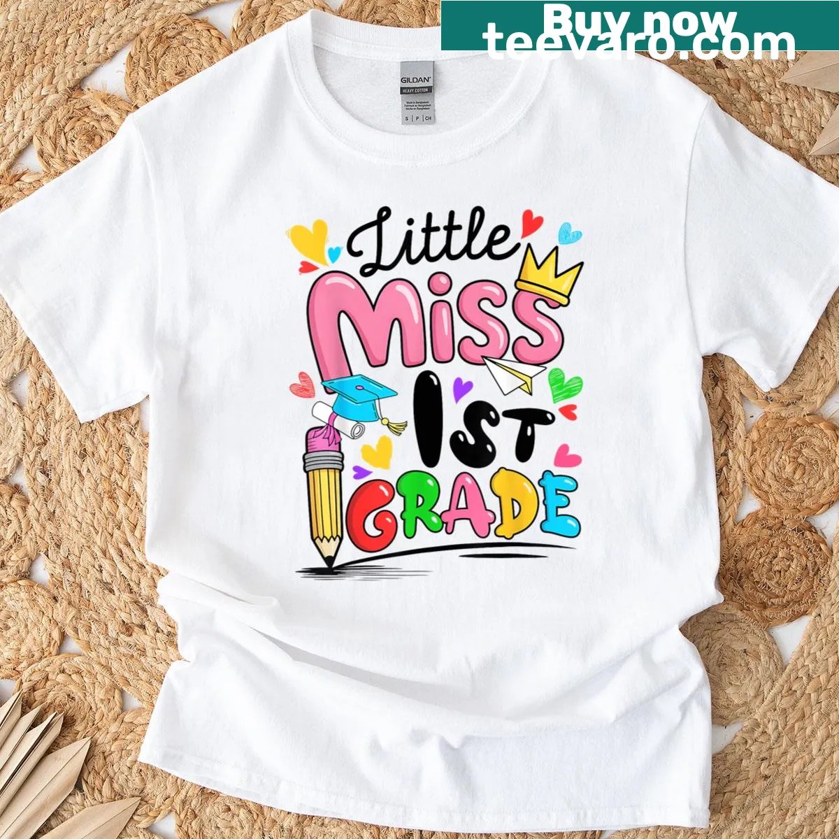 Cute back-to-school t-shirt for kids featuring 'Little Miss 1st' design — on a men's t-shirt