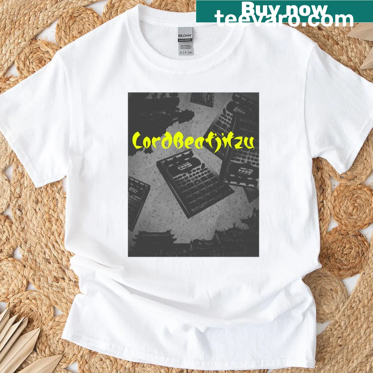 Oversized t-shirt with bold typography design 'Lordbeatjitzu404' — on a men's t-shirt