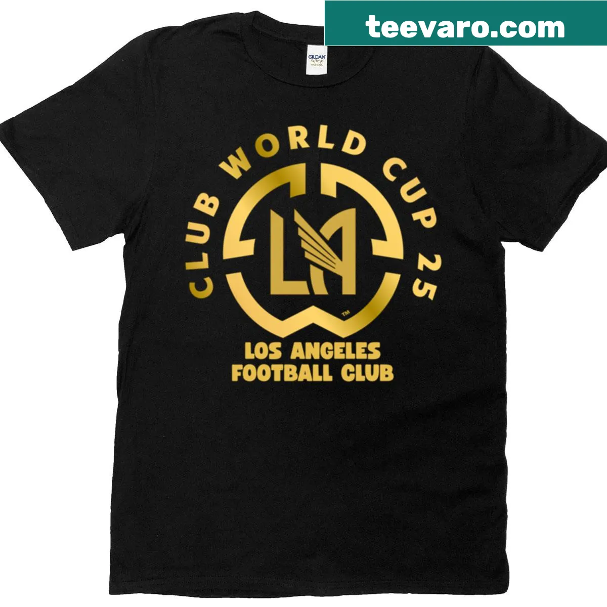 Typography t-shirt supporting Los Angeles FC for World Cup 2025 — on a men's t-shirt