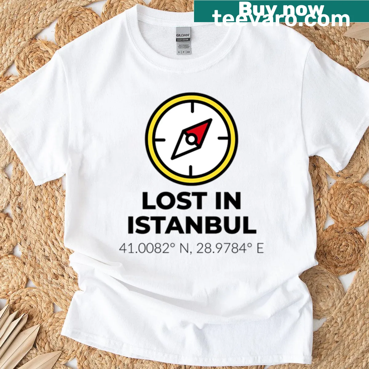 Minimalist compass design on Lost In Istanbul t-shirt — on a men's t-shirt
