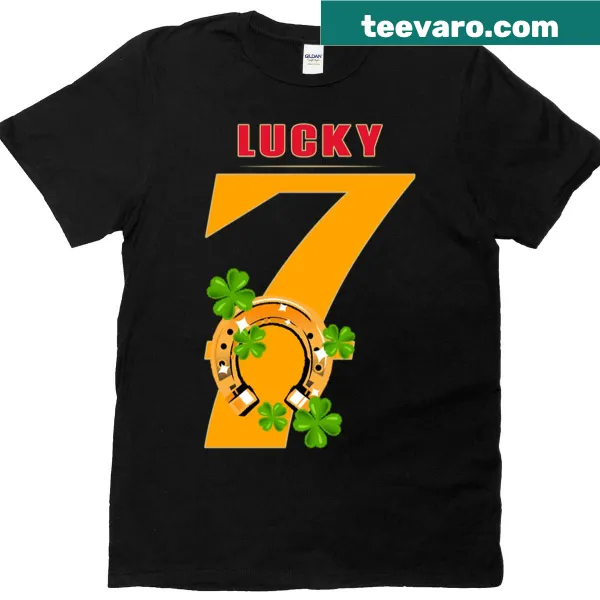 T-shirt featuring a playful Lucky 7 design in bold typography