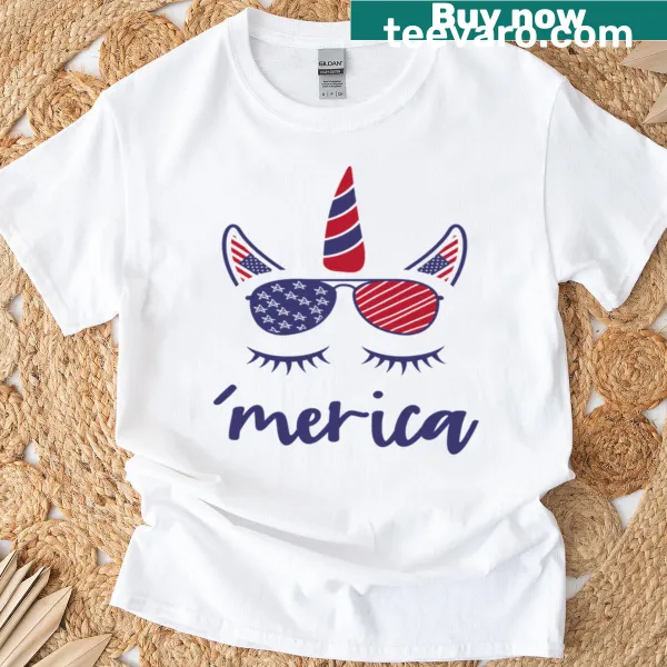 Fun oversized 4th July American T-shirt featuring sunglasses design