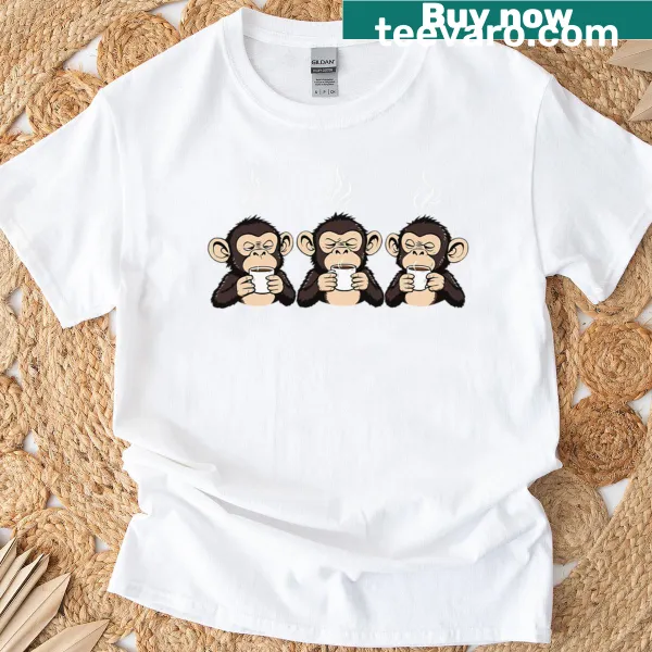 Funny monkeys sniffing coffee aromas graphic T-shirt