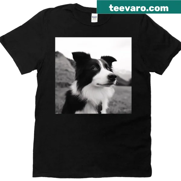 Black and white Border Collie dog portrait t-shirt