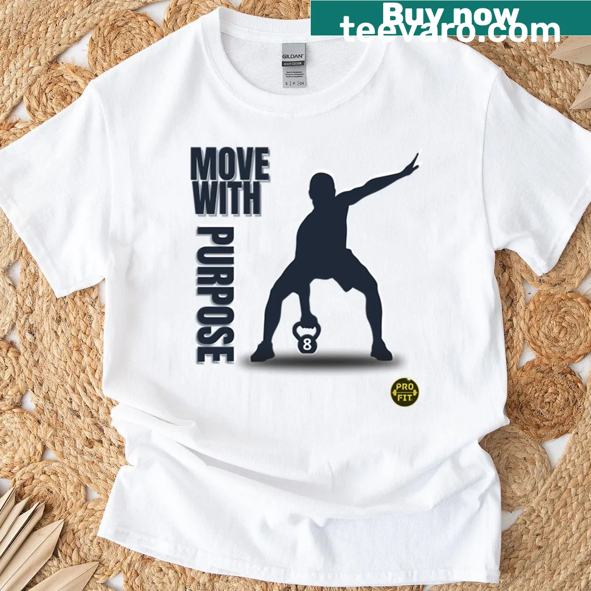 Motivational kettlebell graphic with text on fitness T-shirt — on a men's t-shirt