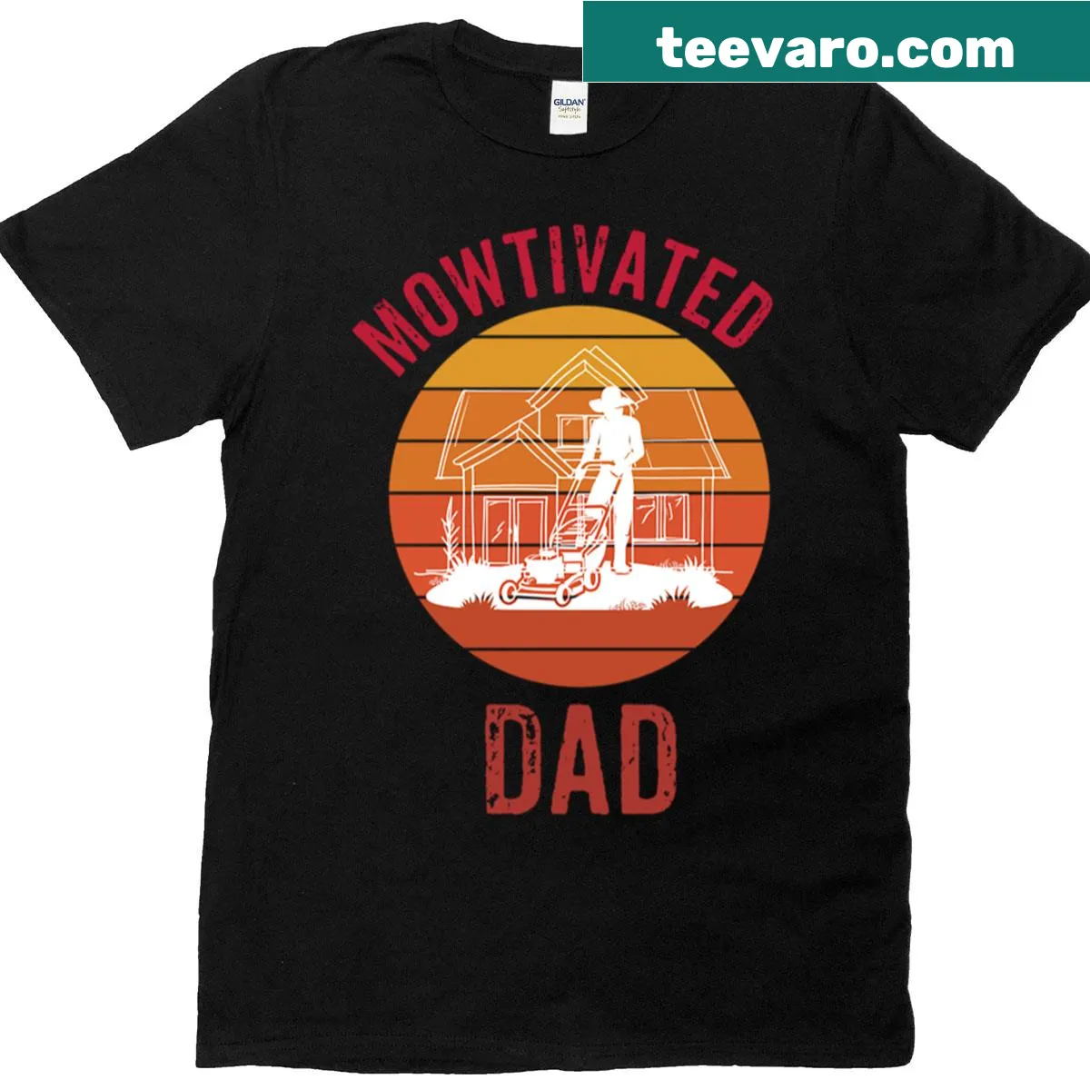 Funny 'Mowtivated Dad' t-shirt for yard work enthusiasts — on a men's t-shirt