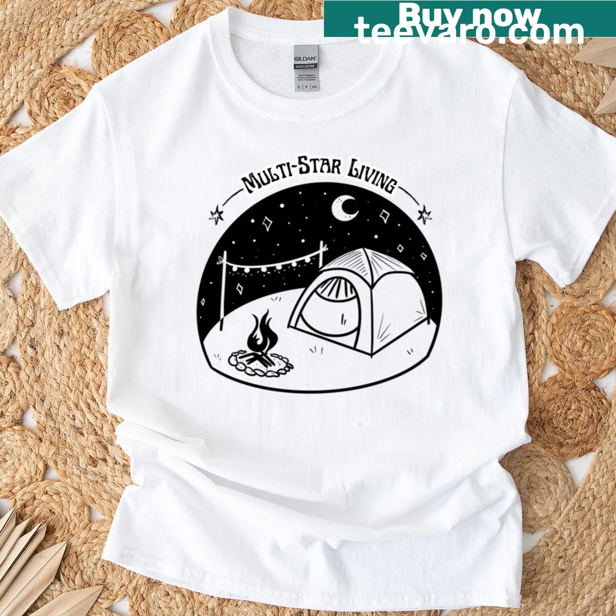 T-shirt with abstract multi-star graphic and minimalist design — on a men's t-shirt