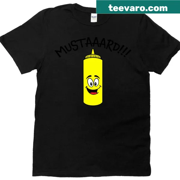 Quirky yellow mustard graphic on a casual t-shirt