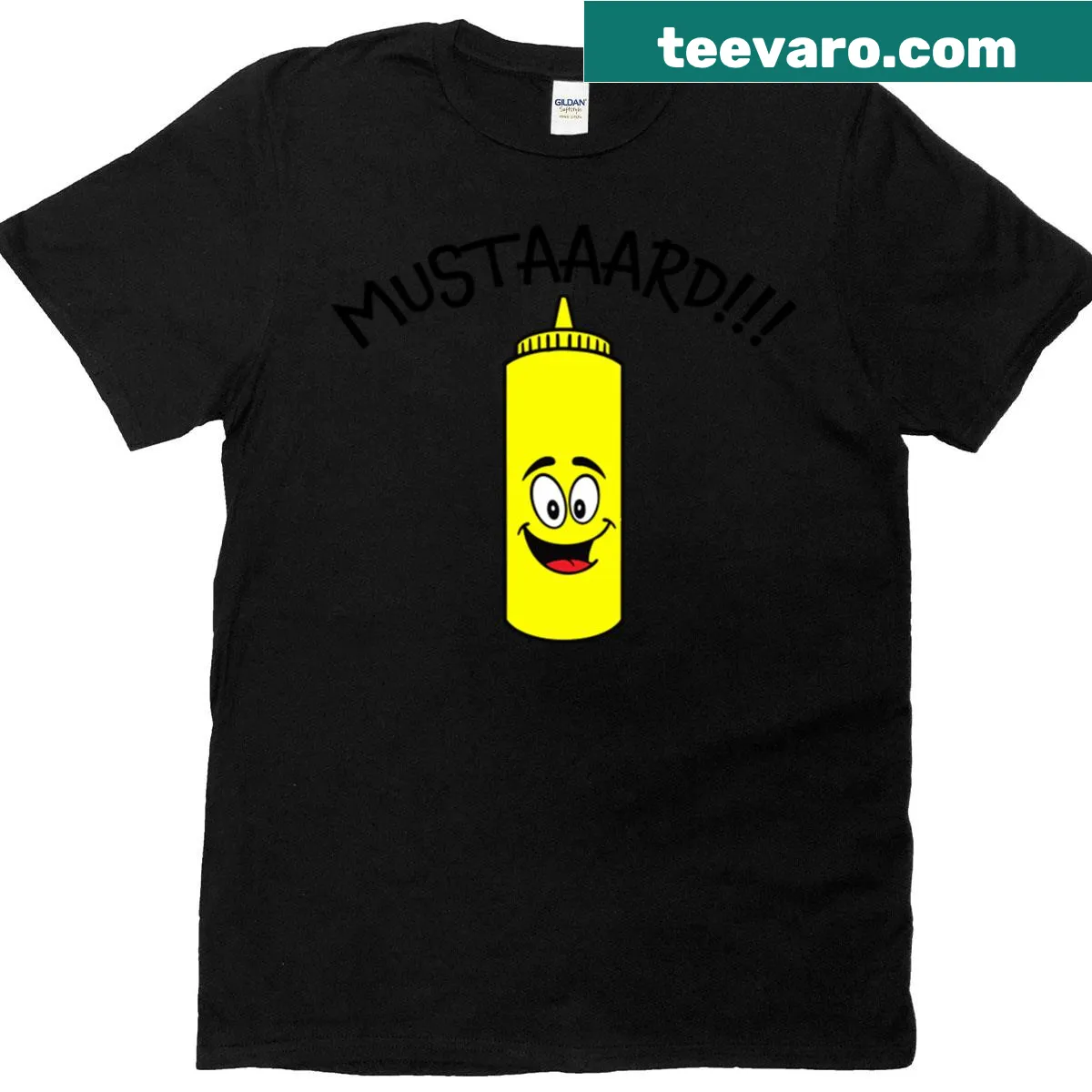 Quirky yellow mustard graphic on a casual t-shirt — on a men's t-shirt