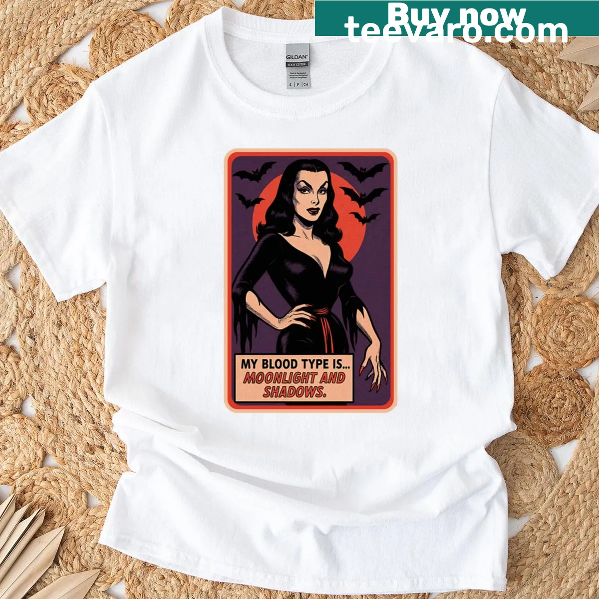 My Blood Type Is Moonlight And Shadows text graphic T-shirt — on a men's t-shirt