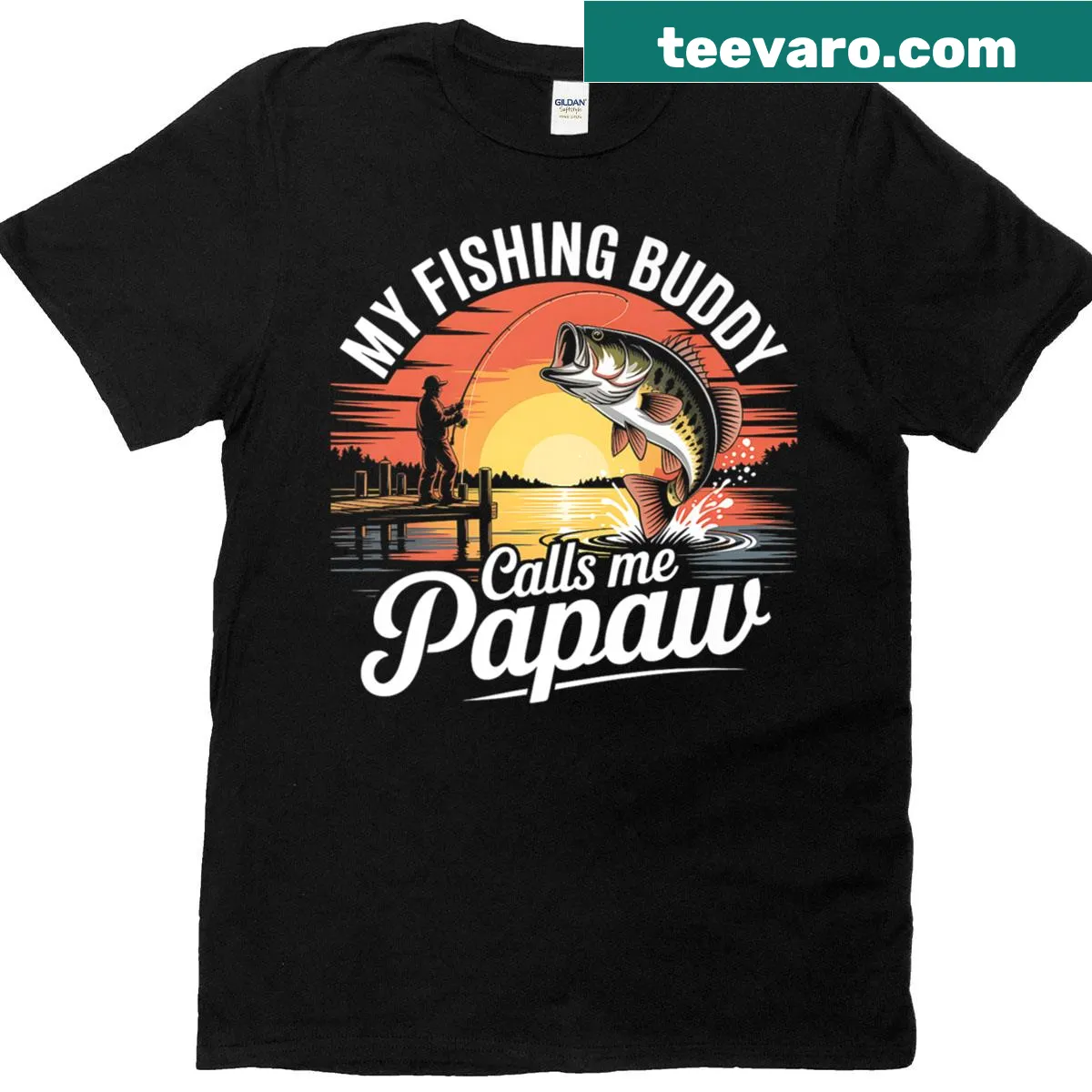 Vintage-style Papaw fishing t-shirt for grandpas — on a men's t-shirt