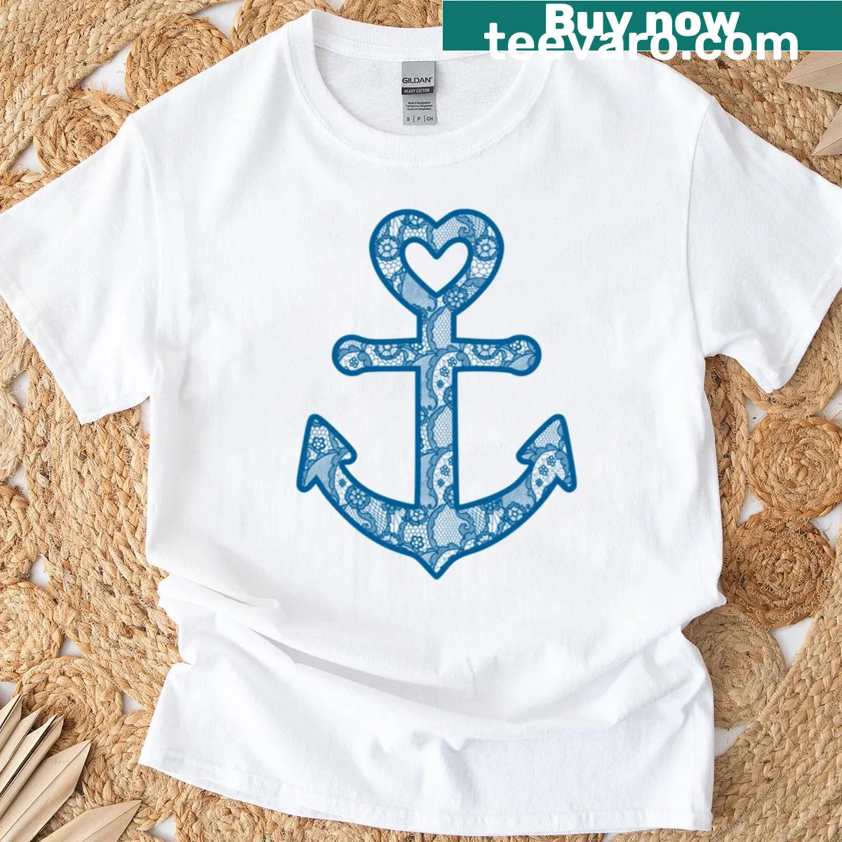 Navy blue t-shirt with a lace anchor design for nautical fans — on a men's t-shirt