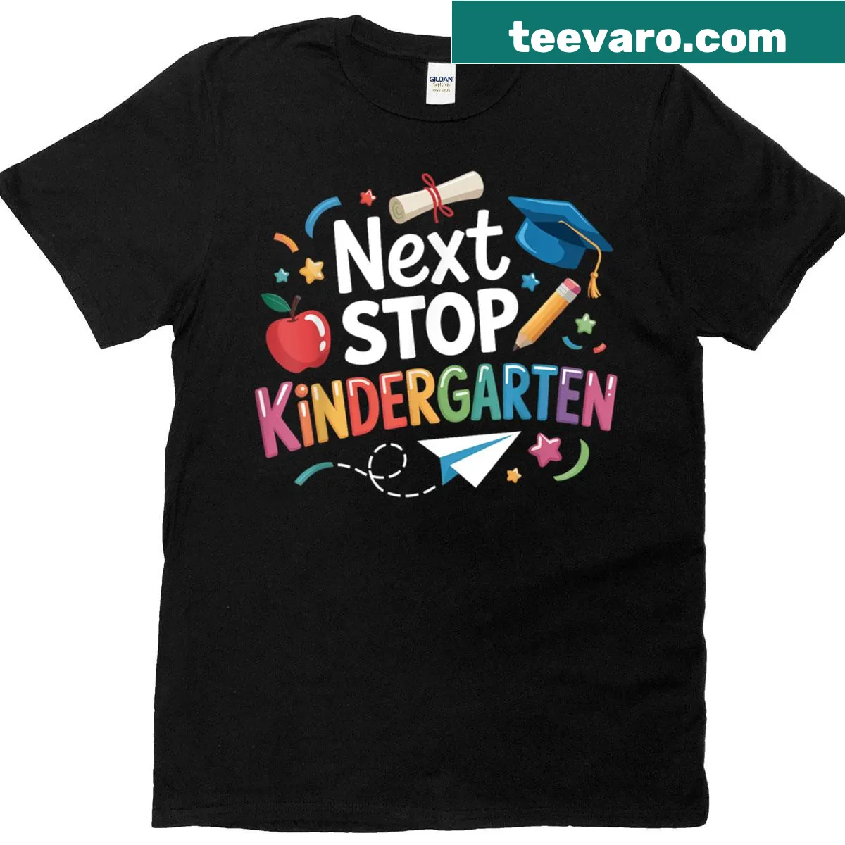 T-shirt celebrating kindergarten graduation with playful text — on a men's t-shirt