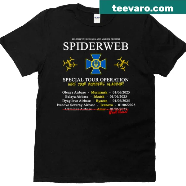 Humorous spiderweb graphic with playful text on a T-shirt