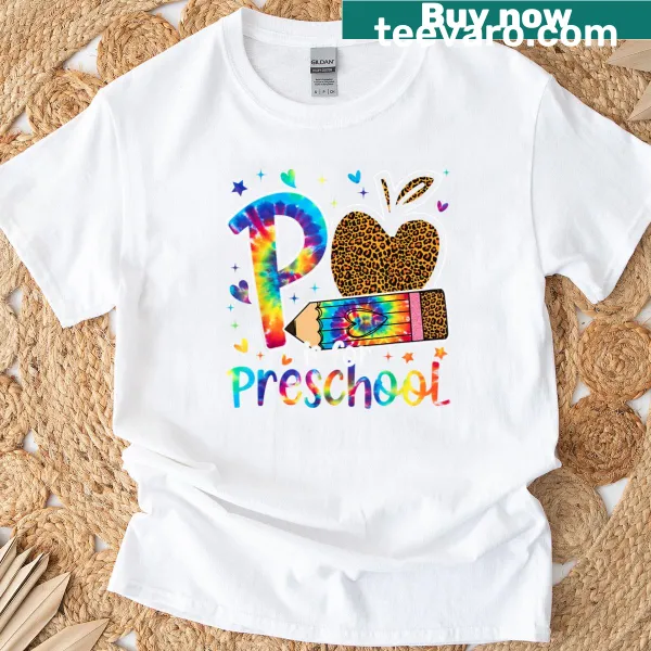 Leopard print 'P' with 'Preschool Teacher' on a t-shirt